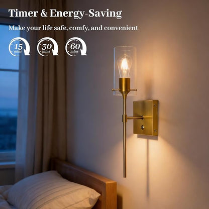 Battery Operated Wall Sconce with Remote Control, Dimmable Wall Mounted Light Set of Two Rechargeable, Gold Cordless Wall Lamp for Bedroom Bathroom Kitchen Vanity Mirror, Bulb Included