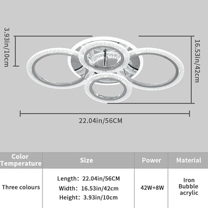 Garwarm Modern Ceiling Light 58W Dimmable Flush Mount LED Ceiling Lamp 4 Rings Acrylic Ceiling Chandelier for Living Room Dining Room Bedroom,Chrome
