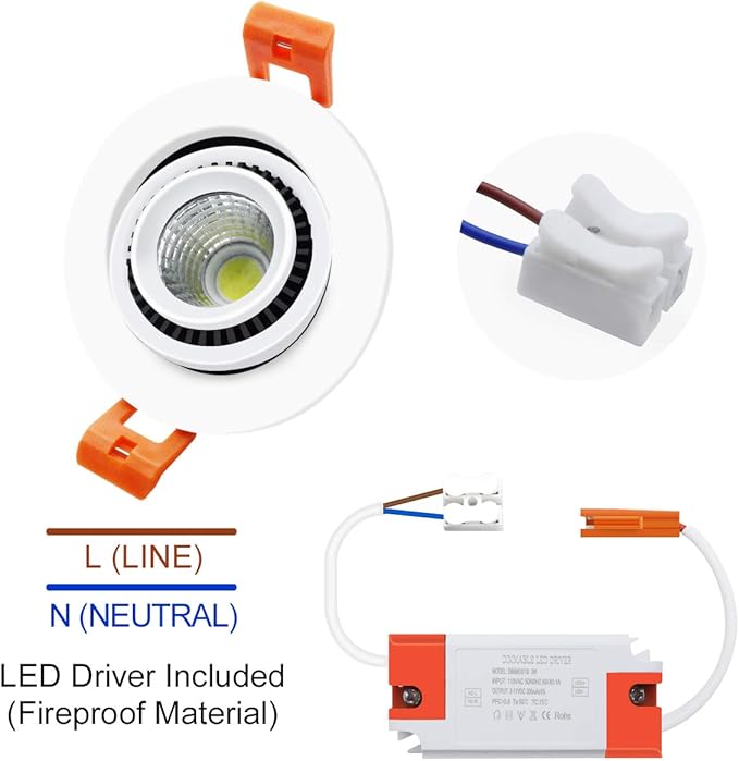 3 Inch Eyeball Gimbal LED Recessed Lighting Dimmable Downlight, 5W (40W Halogen Equivalent) Adjustable Spotlight, 4000K Natural White, CRI80, Ceiling Light with LED Driver (4 Pack)