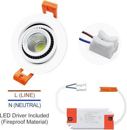 2 Inch Eyeball Gimbal LED Recessed Lighting Dimmable Downlight, 3W (35W Halogen Equivalent) Adjustable Spotlight, 4000K Natural White, CRI80, Ceiling Light with LED Driver (1 Pack)