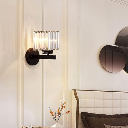 Hardwired Crystal Wall Sconces, Modern E27 Wall Lights, Black Square Finish Wall Lamp for Living Room Bedroom Dining Room Hallway Entryway (Black Square)