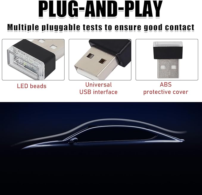 7 PCS USB LED Car Interior Atmosphere Lamp, Portable Mini LED Night Light, Plug-in USB Interface Trunk Ambient Lighting Kit, Universal Interior Car Accessories (Multicolor)