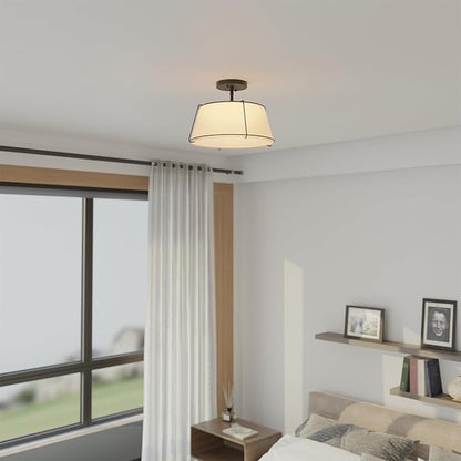 Globe Electric 2-Light Flush Mount Ceiling Light, Matte Black, White Fabric Shade with Acrylic Plate, Updated Traditional Style