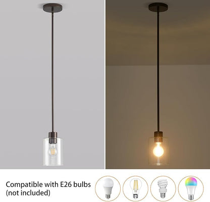 Oil Rubbed Bronze Pendant Lights Kitchen Island - Clear Glass Pendant Light Fixture Multiple Stems Rods 3 Units 12 Inch 3 Units 4 Inch (3 Pack Oil Rubbed Bronze Downrod)