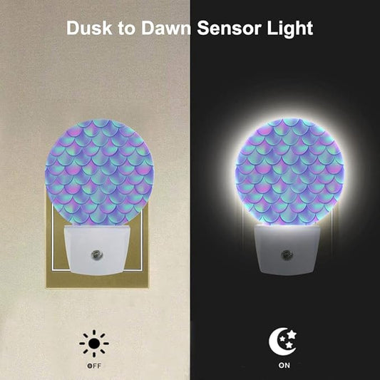 EKOBLA Mermaid Scales Plug-in Night Light, Teal & Purple Ocean LED Nightlight with Auto Sensor for Home