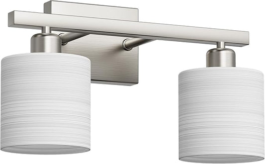 PARTPHONER Bathroom Light Fixtures, Bathroom Lighting Fixtures Over Mirror, Classic Vanity Lights, Modern Vanity Light with Textured Frosted Opal White Glass Shades, Brushed Nickel, 2-Light