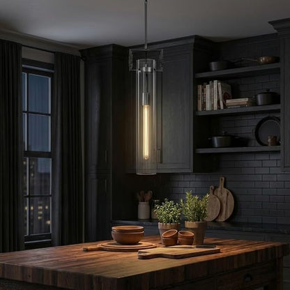 21.6'' Black Pendant Lights Kitchen Island, Modern Large Kitchen Pendant Lighting Over Island,Long Glass Pendant Light Fixtures for Dinning Room Bedroom Bathroom