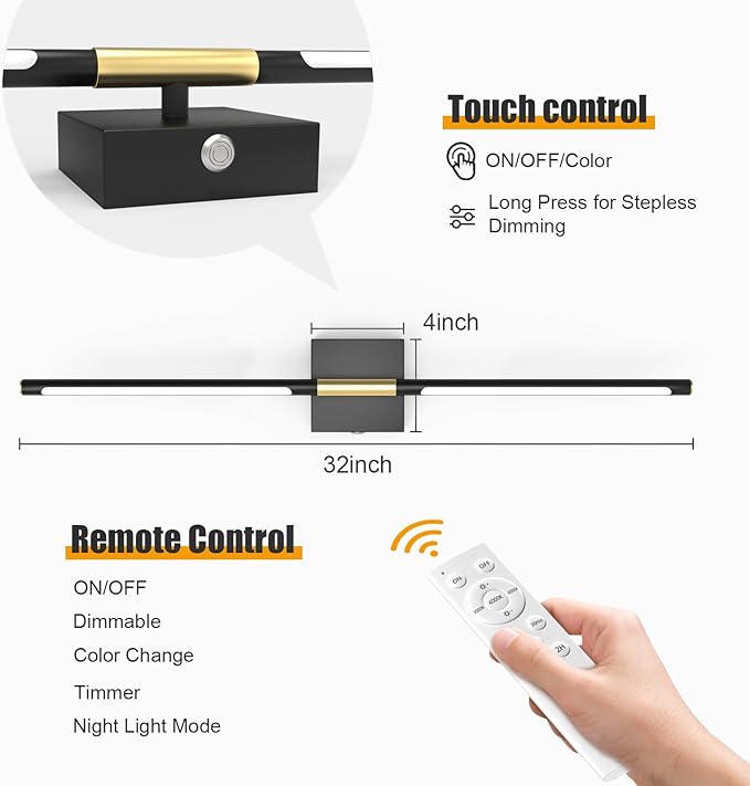 Battery Operated Wall Sconces Set of 2 Rechargeable LED Wall Lights, Dimmable 3000K-6500K, Battery Sconces Wall Decor for Bedroom Living Room Hallway