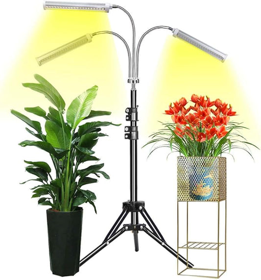 Grow Light Floor LED Grow Light with Stand, Tri-Head Sunlike Full Spectrum Plant Light for Indoor Plants,Tripod Stand Adjustable 15-47 in & 3 Modes