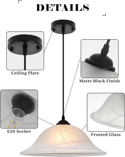Oversized Black Pendant Lights Kitchen Island, Glass Pendant Light with Frosted, 16 Inch Island Pendant Light 1 Pack, Industrial Farmhouse Pendant Light for Kitchen Island, Dining Room, Bar