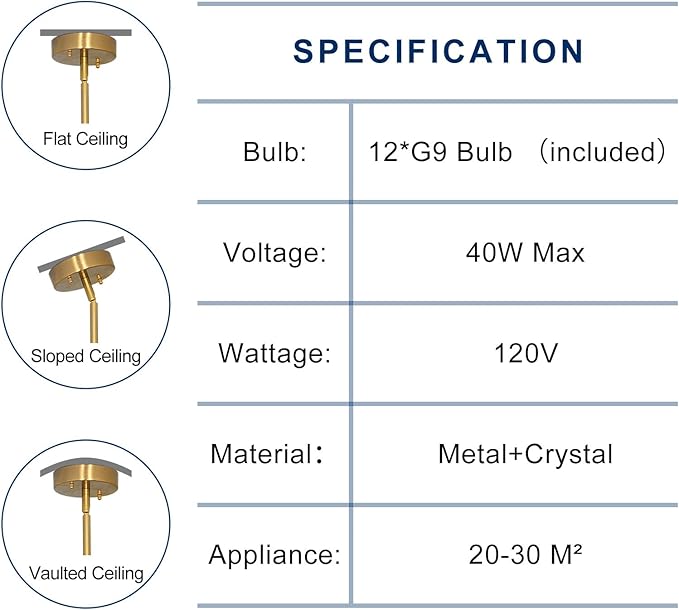 Depuley Chandelier Ceiling Light Fixture: 12-Light Modern Sputnik Chandelier for Dining Room - Height Adjustable Mid Century Gold Crystal Chandelier for Bedroom Living Room (Included G9 Bulbs)