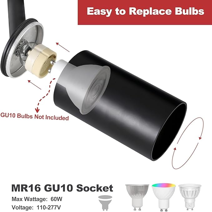 Plug in Track Lighting with Power Cord, 4-Light GU10 Track Lighting Kit with 3.3FT H Type Track Lighting Rails, Modern Kitchen LED Track Lighting Fixtures Ceiling Spot Light, Black (No Bulbs)