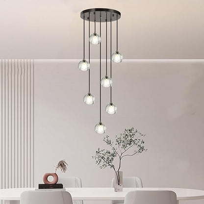 Raindrop Crystal Hanging Lamp, Modern LED Pendant Lights Ceiling, Black Dining Room Chandelier for Staircase Living Room Kitchen Island Farmhouse