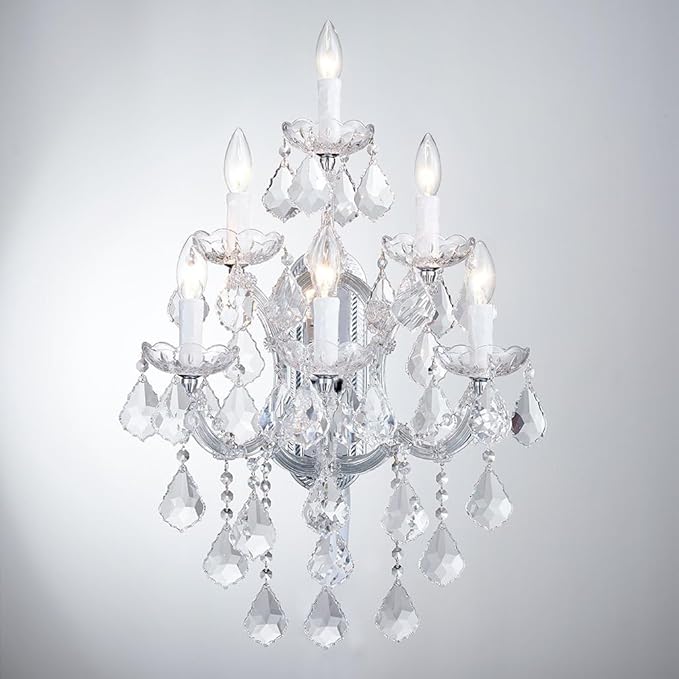 Large Modern Crystal Wall Lamp - 6 Lights Maria Theresa Wall Chandelier Light Fixtures, Chrome Wall Mounted Sconce for Hotel, Living Room, Hall, Lobby