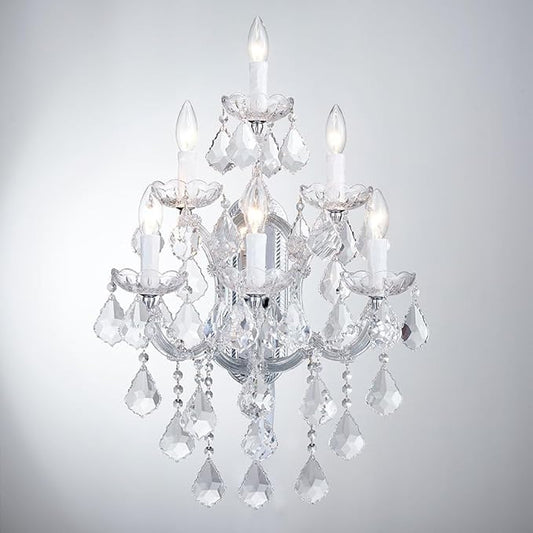 Large Modern Crystal Wall Lamp - 6 Lights Maria Theresa Wall Chandelier Light Fixtures, Chrome Wall Mounted Sconce for Hotel, Living Room, Hall, Lobby