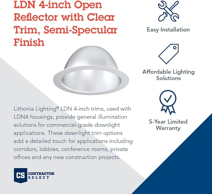 Juno Lighting LO4AR LSS Trim LED Commercial Downlight Trim Semi-Specular Finish, Clear, 4-Inch