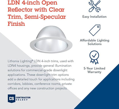 Juno Lighting LO4AR LSS Trim LED Commercial Downlight Trim Semi-Specular Finish, Clear, 4-Inch