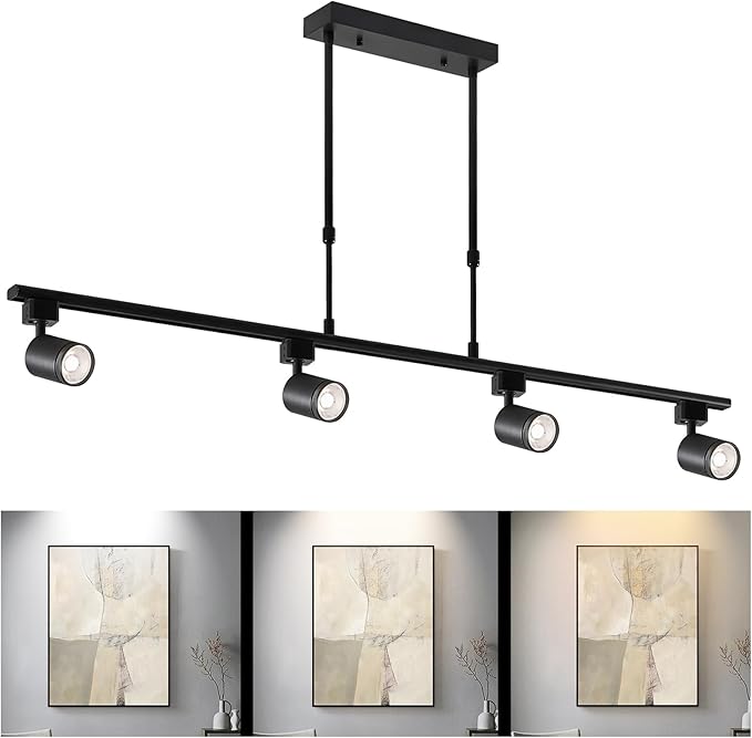 4-Pack Adjustable LED Track Lighting System - Black Ceiling Mount Spotlights with 360° Rotation for Kitchen, Bathroom, Dining Room & Hallway, Easy Install Modern Home Lighting Fixtures