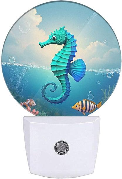EKOBLA Seahorse Plug-in Night Light, Watercolor Ocean Marine Wildlife LED Nightlight with Auto Sensor for Bedroom, Bathroom & Nursery