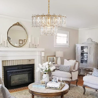 AGV LIGHTING Elegant Glass Chandelier Light Fixture, Modern Vintage Pendant Chandelier Lighting for Dining Room, D18 x H10, 2- Tier Shade & Brass Gold Finish