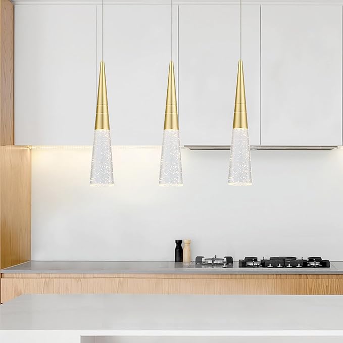 JoollySun Modern Crystal Pendant Light: Gold Mini Cone Hanging Light Fixtures for Kitchen Island Bathroom
