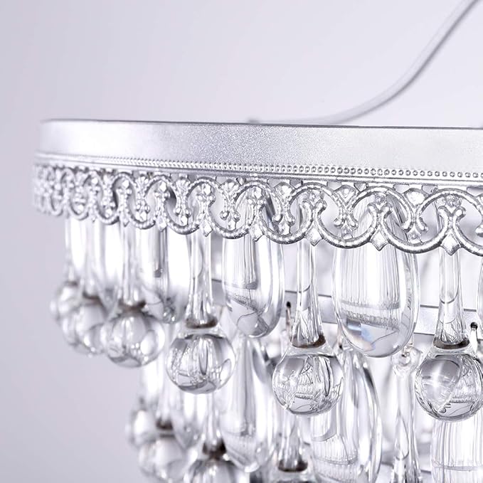 Wellmet 20 Inch Crystal Chandeliers, 6 Lights 5 Tiers Crystal Light, Adjustable Ceiling Pendant Lights, Modern Hanging Chandelier Lighting Fixture for Dining Room, Bedroom, Hallway, Bar, Kitchen, Bath