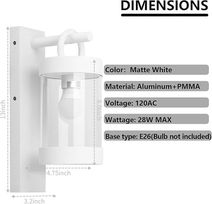 Porch Light White Dusk to Dawn Outdoor Wall Light, 13in Large Exterior Lighting Fixture for House Garage Front Door, Waterproof Outside Hanging Lamp E26 Wall Mount Lantern (Bulb Not Included)