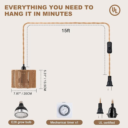 Grow Lights for Indoor Plants, Full Spectrum Plants Light, with Timer and 15FT Power Cord, 30W Pendant Plant Lights for Indoor Growing, Garden, Flowers, Greenhouse (4000k, Weaving Style-5)
