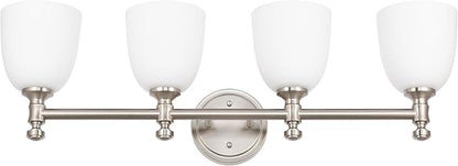 Bathroom Vanity Light, 4-Light Bathroom Light Fixtures Over Mirror, Traditional Vanity Lights for Living Room, Milk White Bell Glass Shades, Standard E26 Base, Brushed Nickel