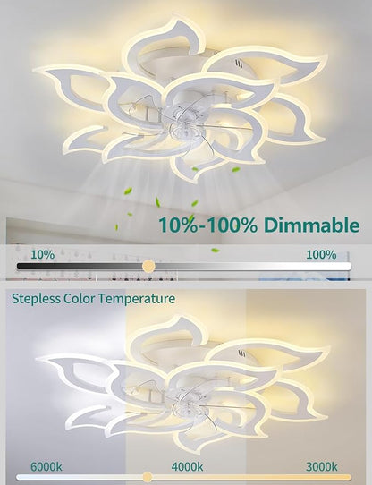 Ceiling Fans with Lights and Remote, 38Inch Modern Low Profile Ceiling Fan with App Control, Dimmable LED Flush Mount Ceiling Fan Lights, Ceiling Fan for Livingroom，Diningroom, Kitchen, White