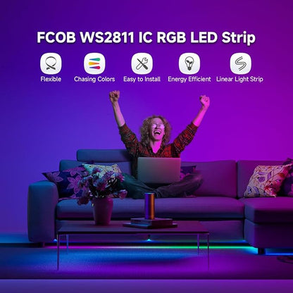 BTF-LIGHTING FCOB WS2811 IC RGB COB LED Strip DC12V 576LED/m 16.4FT Flexible High Density Color Chasing Uniform Light 16IC/m 10mm Width for Indoor Lighting Project(No Adapter or Controller)