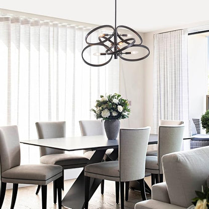 VILUXY Contemporary Black Chandelier Sputnik Ceiling Light Fixture 6-Light Mid-Century Geometric Circle Pendant Light for Dining Room Staircase Foyer 24.5"