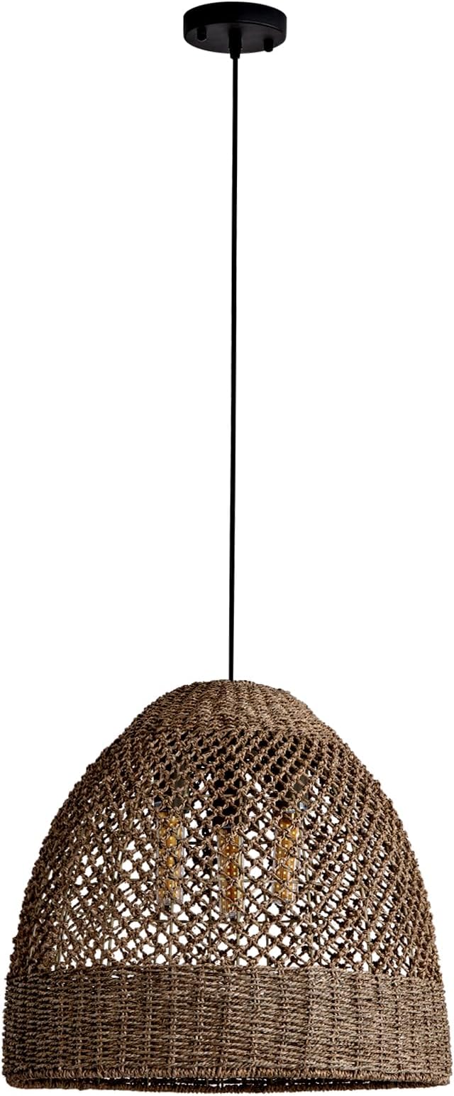 3-Lights Large Rattan Pendant Light Fixtures, 17" Rattan Chandelier Boho Hand Woven Wicker Basket Chandelier for Farmhouses Kitchen Living Room Bedroom Dining Room Foyer