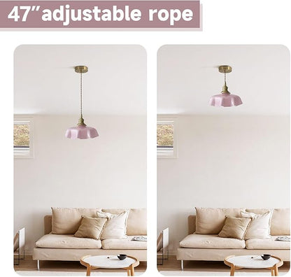 Brass Glass Pendant Lights,Mid Century Pendant Island Light,Vintage Hanging Lights for Dining Room Kitchen Bedroom Outdoor,Color Pink