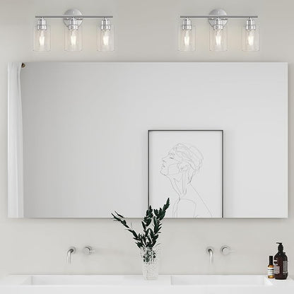Bathroom Vanity Light Fixtures Polished Chrome Bathroom Lighting Fixture, 3 Lights Bathroom Light Fixture Over Mirror, Modern Black Vanity Light, Wall Sconces with Glass Shades