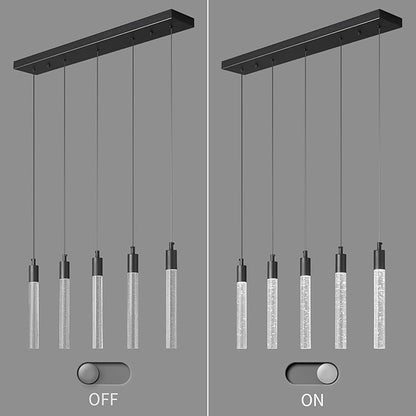 Kitchen Island Lighting Modern Light Fixture Black Pendant Light Dimmable LED Black Finish Mini Crystal Pendant Lights for Dining Room Living Room（5-Light）