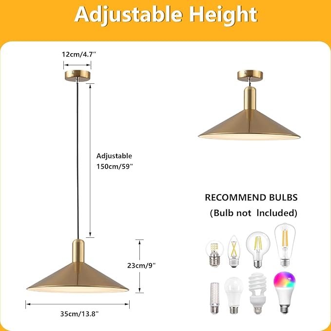 KCO Lighting Mid Century Modern Dome Pendant Light Large Farmhouse Island Lighting Gold Barn Pendant Lights Brass Kitchen Hanging Lights