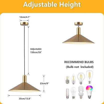 KCO Lighting Mid Century Modern Dome Pendant Light Large Farmhouse Island Lighting Gold Barn Pendant Lights Brass Kitchen Hanging Lights