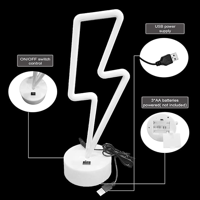 Lightning Bolt Neon Signs Lightning Neon Sign with Base for Bedroom LED Lighting for Room Decor for Teen Girls Gifts for Teenager Boys USB/Battery Cool Gaming Light with Holder(Blue)