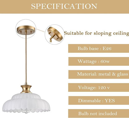 HYDELITE Vintage Frosted Glass Pendant Lights Kitchen Island Lighting Fixtures Over The Kitchen Sink Adjustable Hanging Pendant for Dining Room Kitchen Entryway