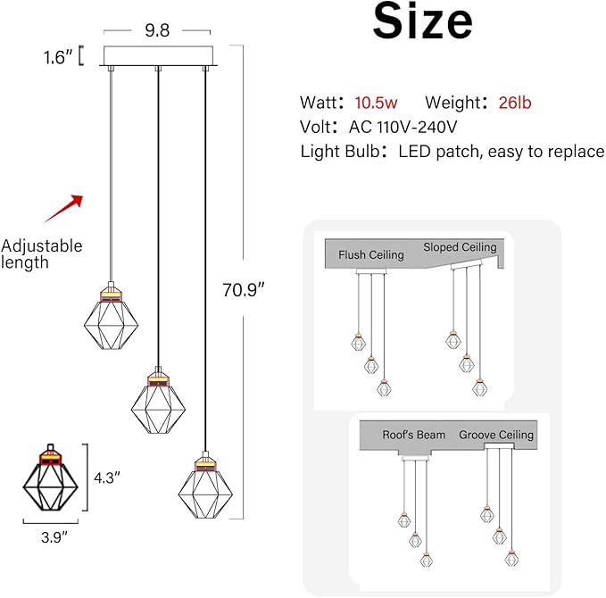3-Lights Pendant Lights Kitchen Island Mini Chandelier,Modern Silver Pendant Light with Remote Control,Hanging Light Fixture for Dining Room Hallway