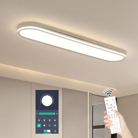 37.4" Dimmable Metal LED Ceiling Light,Slim, Edge Lit - 55W Full Spectrum Linear Ceiling Lamps,3000-6500K Modern Ultra Thin Low Profile Light Fixture for Kitchen, Bedroom & Hallway (White)