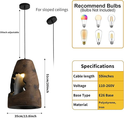 JAYMP Wabi Sabi Pendant Light for Dining Room Kitchen Island Hallway Farmhouse Hanging Lamp E26 Base Retroism Style Wine Bottle Shape Lighting Fixture, 1 Pack (Antique Brown,A Shape, D35×H51cm)