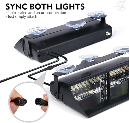 Xprite 2×11 inch High Intensity Red Blue 32 LED Emergency Strobe Dash Lights, Interior Windshield Flashing Police Light w/Suction Cups for Police Law Enforcement POV Vehicles Trucks
