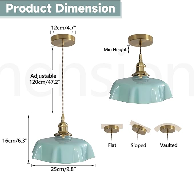 Mid Century Pendant Light,E26 Base Gold Pendant Lights Kitchen Island Ceiling Lamp Suitable for Kitchen Dining Room Bedroom Outdoor,Color Green