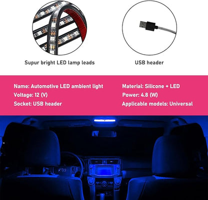 Car LED Strip Light, 24 LEDs RGB Neon Interior Atmosphere Lights, 12V Under Dash Ambient Night Light, USB Port Auto Interior Decorative Lamp, Universal Car Accessories (Blue)