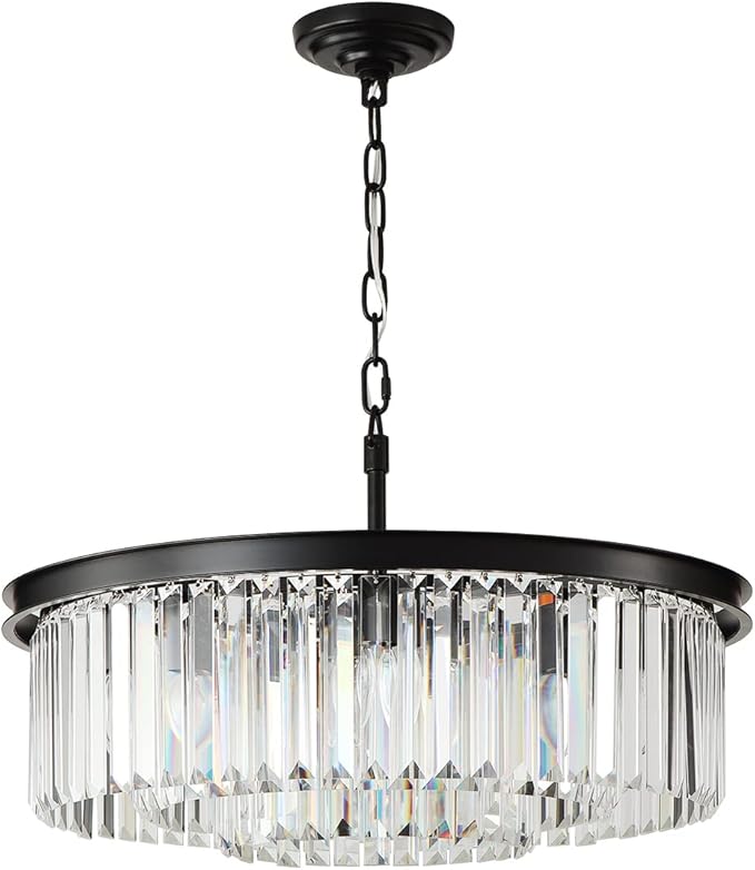 Black Crystal Chandelier Modern Luxury Chandelier Ceiling Lights Fixture for Dining Living Room Bedroom 9-Lights 3-Tier Raindrop Chandeliers Lighting (Black, Dia 24 Inch)