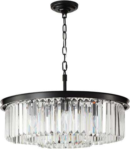 Black Crystal Chandelier Modern Luxury Chandelier Ceiling Lights Fixture for Dining Living Room Bedroom 9-Lights 3-Tier Raindrop Chandeliers Lighting (Black, Dia 24 Inch)