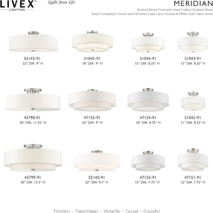 Livex Lighting 51044-91 Brushed Nickel Flush Mount with Off-White Fabric Hardback Shade