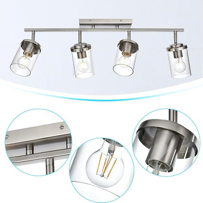 BONLICHT Modern Track Lighting Fixtures Ceiling 4 Light Adjustable Indoor Spotlight Brushed Nickel Farmhouse Bath Vanity Light Wall Mount Lamp with Clear Glass Shade